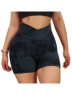 Women Cross Waist Workout Shorts with Pocket 5" Booty High Waisted Shorts