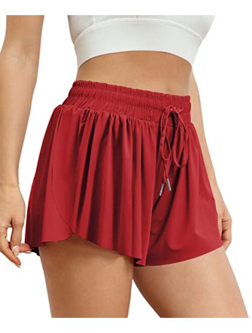 AUTOMET Womens 2 in 1 Flowy Running Shorts Casual Summer Athletic Workout Biker Shorts High Waisted Gym Yoga Tennis Skirts