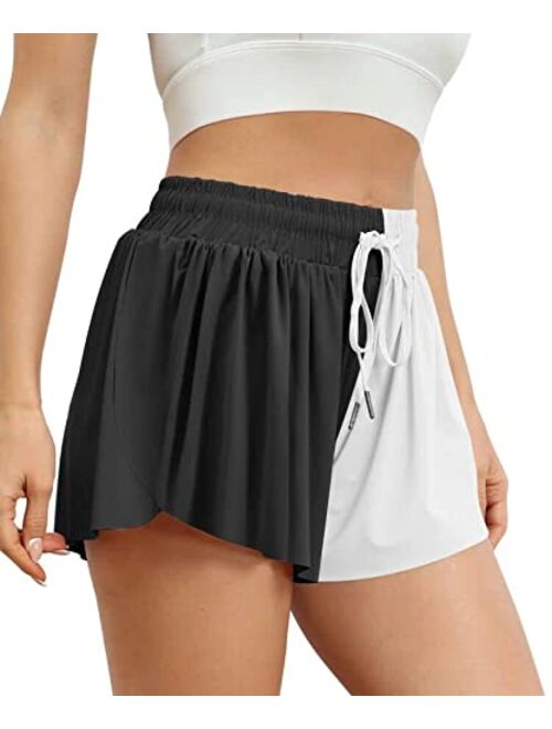 AUTOMET Womens 2 in 1 Flowy Running Shorts Casual Summer Athletic Workout Biker Shorts High Waisted Gym Yoga Tennis Skirts