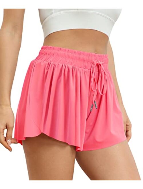 AUTOMET Womens 2 in 1 Flowy Running Shorts Casual Summer Athletic Workout Biker Shorts High Waisted Gym Yoga Tennis Skirts