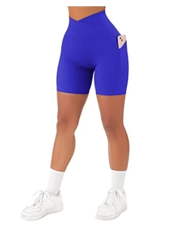 Women Cross Workout Shorts with Pockets 5" High Waist Booty Biker Short