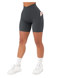 Women Cross Workout Shorts with Pockets 5" High Waist Booty Biker Short