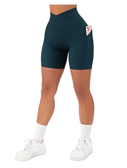 Women Cross Workout Shorts with Pockets 5" High Waist Booty Biker Short