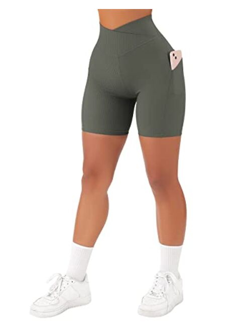 SUUKSESS Women Cross Workout Shorts with Pockets 5" High Waist Booty Biker Short