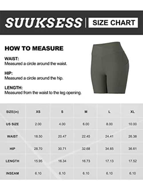 SUUKSESS Women Cross Workout Shorts with Pockets 5" High Waist Booty Biker Short