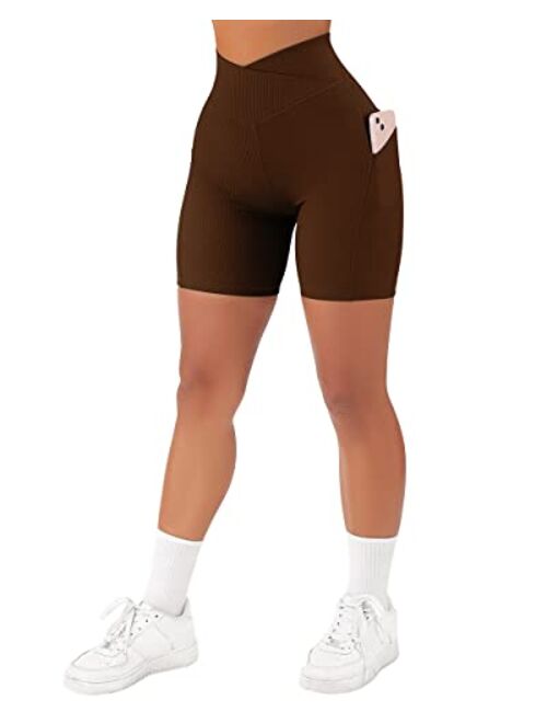 SUUKSESS Women Cross Workout Shorts with Pockets 5" High Waist Booty Biker Short