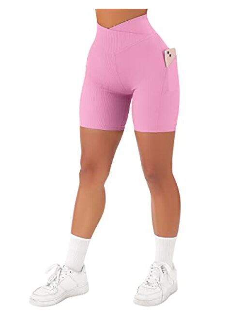 SUUKSESS Women Cross Workout Shorts with Pockets 5" High Waist Booty Biker Short