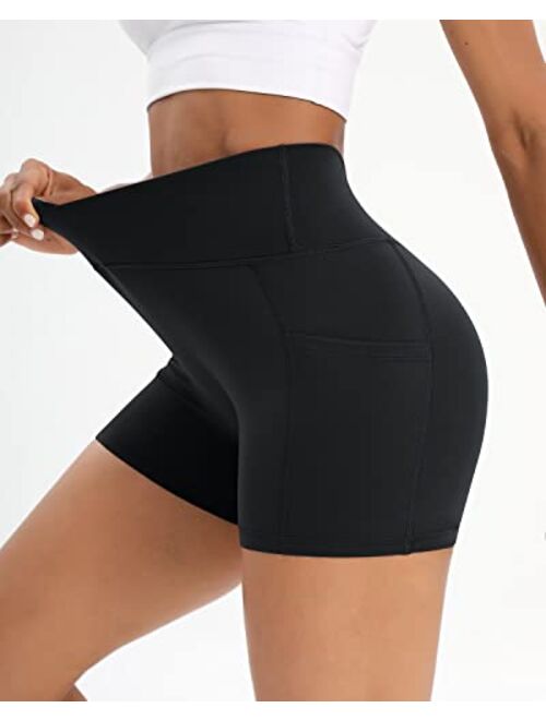 Iserkafe Workout Shorts for Women 2 Pcs Pack Cross Waist Active Gym Spandex Stretchy Yoga Compression with Side Pockets