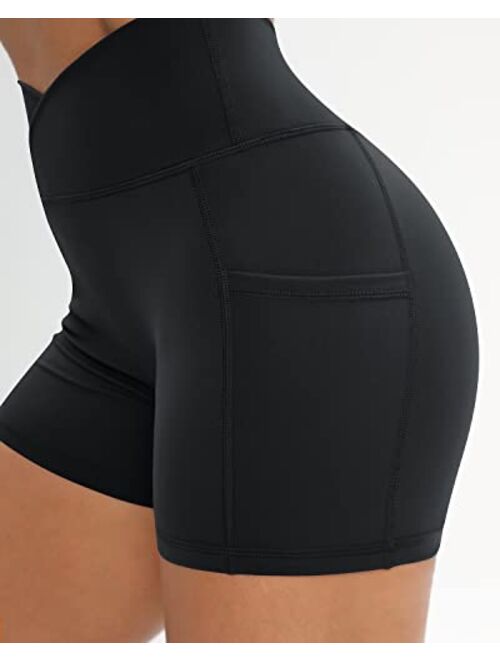 Iserkafe Workout Shorts for Women 2 Pcs Pack Cross Waist Active Gym Spandex Stretchy Yoga Compression with Side Pockets