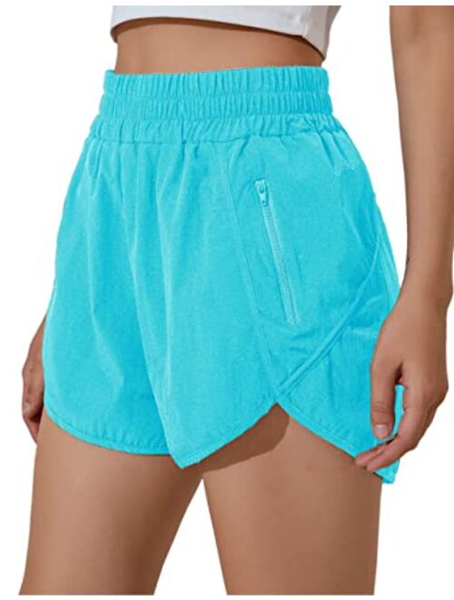 BMJL Women's Running Shorts Elastic High Waisted Shorts Pocket Sporty Workout Shorts Quick Dry Athletic Shorts Pants