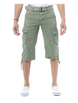 X RAY Men's Belted Tactical Cargo Long Shorts 18" Inseam Below Knee Length Multi Pocket 3/4 Capri Pants