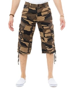 X RAY Men's Belted Tactical Cargo Long Shorts 18" Inseam Below Knee Length Multi Pocket 3/4 Capri Pants