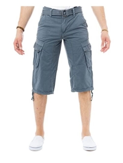 X RAY Men's Belted Tactical Cargo Long Shorts 18" Inseam Below Knee Length Multi Pocket 3/4 Capri Pants