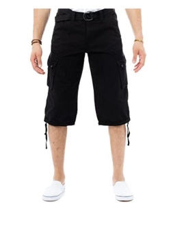 X RAY Men's Belted Tactical Cargo Long Shorts 18" Inseam Below Knee Length Multi Pocket 3/4 Capri Pants