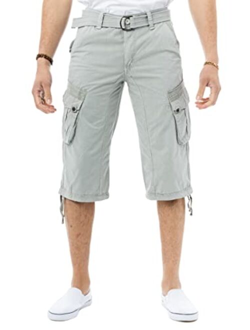 X RAY Men's Belted Tactical Cargo Long Shorts 18" Inseam Below Knee Length Multi Pocket 3/4 Capri Pants