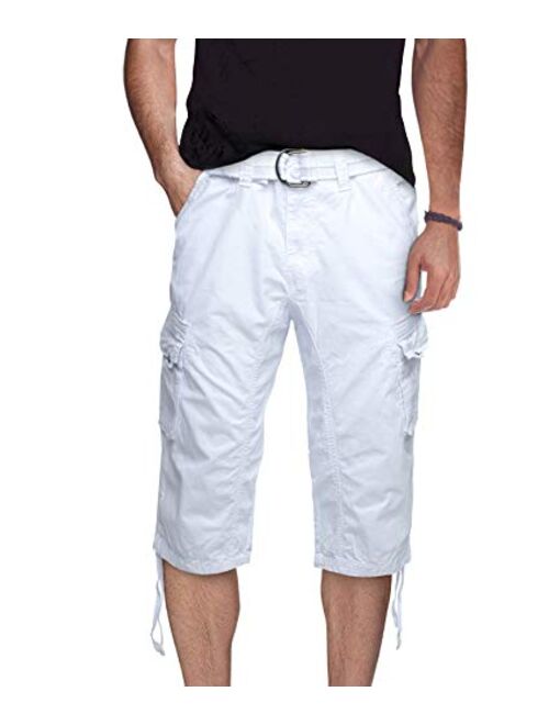 X RAY Men's Belted Tactical Cargo Long Shorts 18" Inseam Below Knee Length Multi Pocket 3/4 Capri Pants