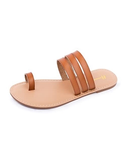 Huayuanwell Women's Strappy Slides Flat Sandals Strappy Slides Sandals Open Toe Summer Shoes