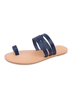 Huayuanwell Women's Strappy Slides Flat Sandals Strappy Slides Sandals Open Toe Summer Shoes