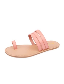 Huayuanwell Women's Strappy Slides Flat Sandals Strappy Slides Sandals Open Toe Summer Shoes