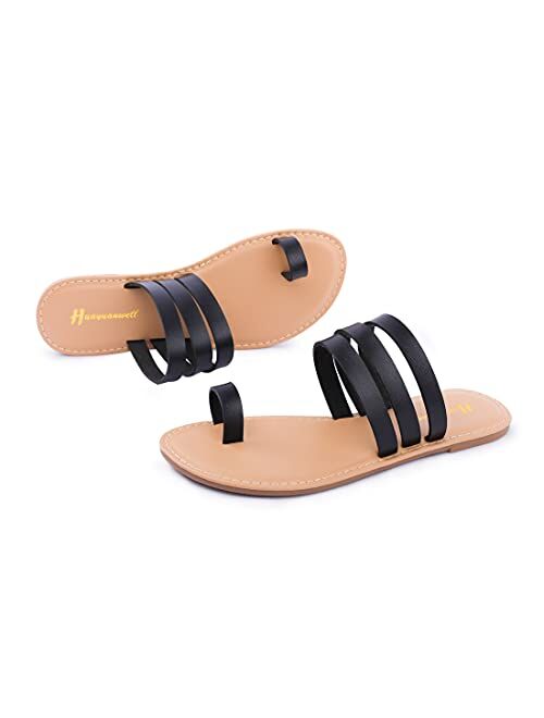 Huayuanwell Women's Strappy Slides Flat Sandals Strappy Slides Sandals Open Toe Summer Shoes