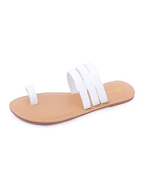 Huayuanwell Women's Strappy Slides Flat Sandals Strappy Slides Sandals Open Toe Summer Shoes