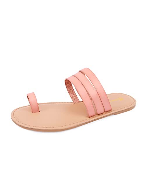 Huayuanwell Women's Strappy Slides Flat Sandals Strappy Slides Sandals Open Toe Summer Shoes