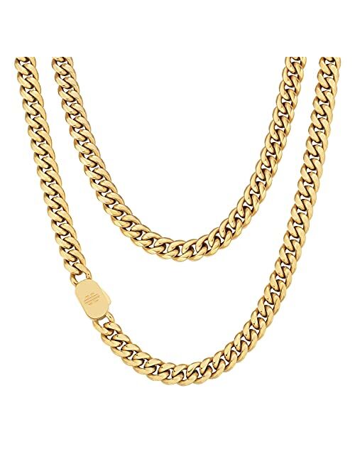 KRKC&CO KEEP REAL KEEP CHAMPION KRKC&CO 8mm/10mm Miami Cuban Link Chain, 18k Gold/White Gold Chain for Men, Mens Necklace, Durable and Anti-Tarnish, Everlasting Shine Cub