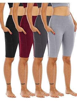 WHOUARE 4 Pack Biker Yoga Shorts with Pockets for Women, High Waisted Tummy Control Workout Shorts