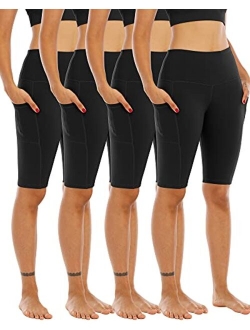 WHOUARE 4 Pack Biker Yoga Shorts with Pockets for Women, High Waisted Tummy Control Workout Shorts