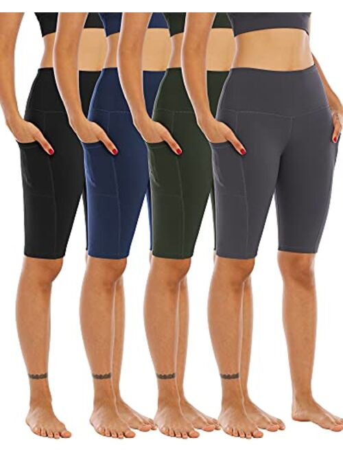 WHOUARE 4 Pack Biker Yoga Shorts with Pockets for Women, High Waisted Tummy Control Workout Shorts