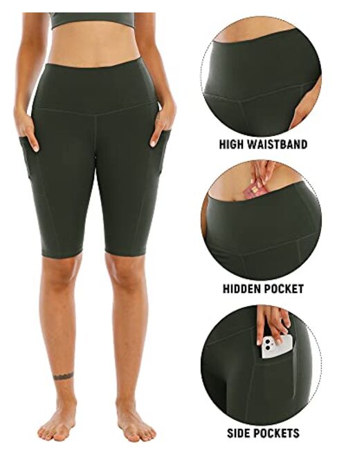 WHOUARE 4 Pack Biker Yoga Shorts with Pockets for Women, High Waisted Tummy Control Workout Shorts