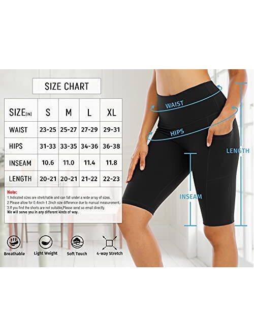 WHOUARE 4 Pack Biker Yoga Shorts with Pockets for Women, High Waisted Tummy Control Workout Shorts