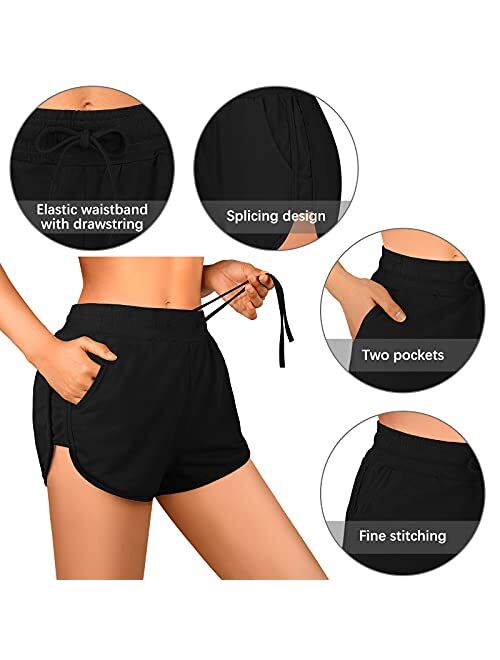 URATOT 2 Pack Cotton Yoga Short Women Summer Running Gym Sports Waistband Shorts with Pockets