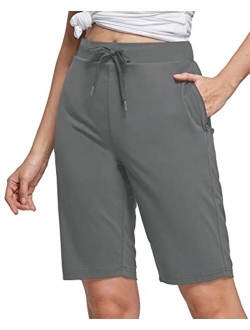 Women's 10" Bermuda Shorts Knee Length Long Shorts with Zipper Pockets for Summer Casual