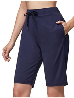 Women's 10" Bermuda Shorts Knee Length Long Shorts with Zipper Pockets for Summer Casual