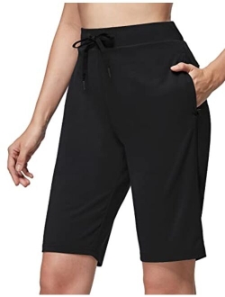 Women's 10" Bermuda Shorts Knee Length Long Shorts with Zipper Pockets for Summer Casual