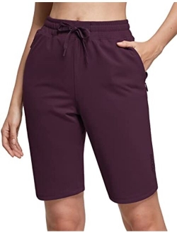 Women's 10" Bermuda Shorts Knee Length Long Shorts with Zipper Pockets for Summer Casual