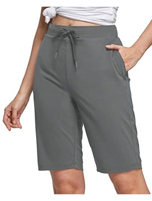 BALEAF Women's 10" Bermuda Shorts Knee Length Long Shorts with Zipper Pockets for Summer Casual