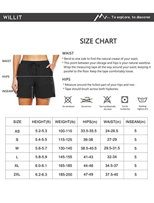 Willit Women's 5" Hiking Shorts Golf Athletic Outdoor Shorts Quick Dry Workout Summer Water Shorts with Pockets