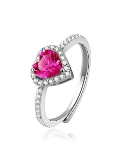 Jpjzy BRBAM Zircon Birthstone Heart Rings Adjustable Design Crystal Embellished Birthday Ring Gift for Girls and Women