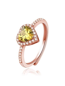 Jpjzy BRBAM Zircon Birthstone Heart Rings Adjustable Design Crystal Embellished Birthday Ring Gift for Girls and Women