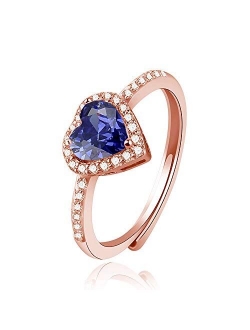 Jpjzy BRBAM Zircon Birthstone Heart Rings Adjustable Design Crystal Embellished Birthday Ring Gift for Girls and Women