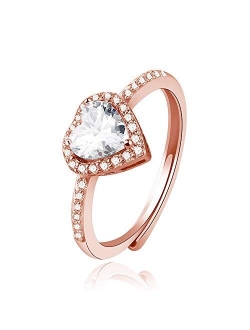 Jpjzy BRBAM Zircon Birthstone Heart Rings Adjustable Design Crystal Embellished Birthday Ring Gift for Girls and Women