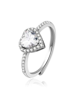 Jpjzy BRBAM Zircon Birthstone Heart Rings Adjustable Design Crystal Embellished Birthday Ring Gift for Girls and Women