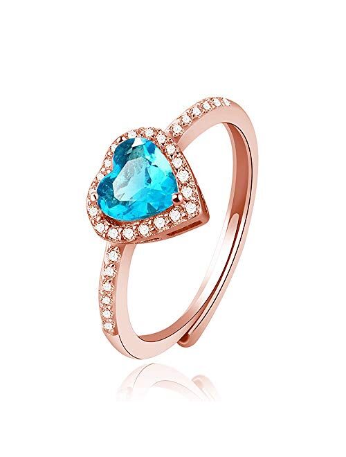 Jpjzy BRBAM Zircon Birthstone Heart Rings Adjustable Design Crystal Embellished Birthday Ring Gift for Girls and Women