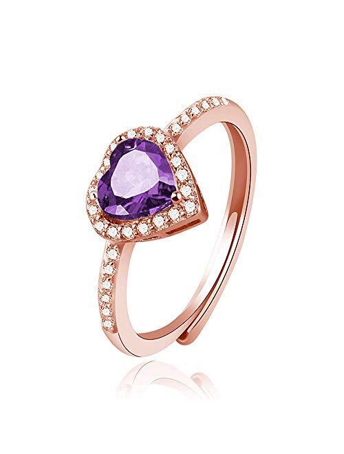 Jpjzy BRBAM Zircon Birthstone Heart Rings Adjustable Design Crystal Embellished Birthday Ring Gift for Girls and Women