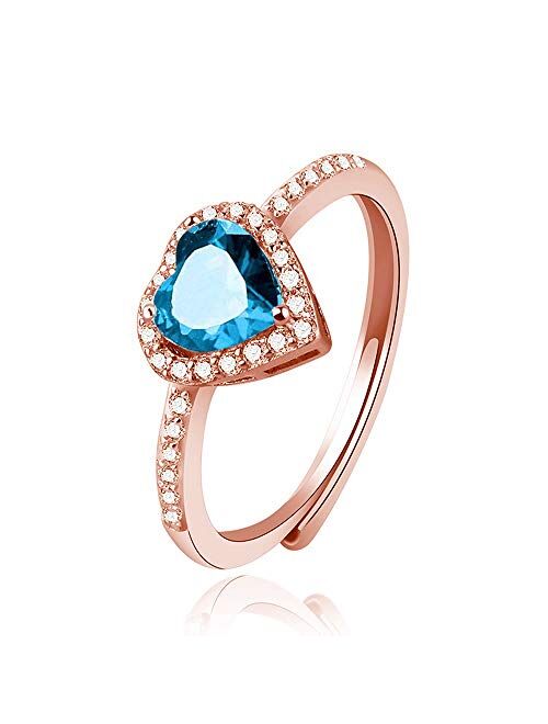 Jpjzy BRBAM Zircon Birthstone Heart Rings Adjustable Design Crystal Embellished Birthday Ring Gift for Girls and Women