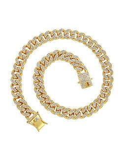 HIPBLING Mens Cuban Link Chain Female Diamond Gold Silver Miami Cuban Necklace Iced Out Chain 8mm 13mm Hip Hop Rapper Jewelry Gift for Men Women