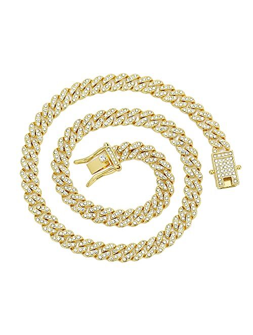 HIPBLING Mens Cuban Link Chain Female Diamond Gold Silver Miami Cuban Necklace Iced Out Chain 8mm 13mm Hip Hop Rapper Jewelry Gift for Men Women