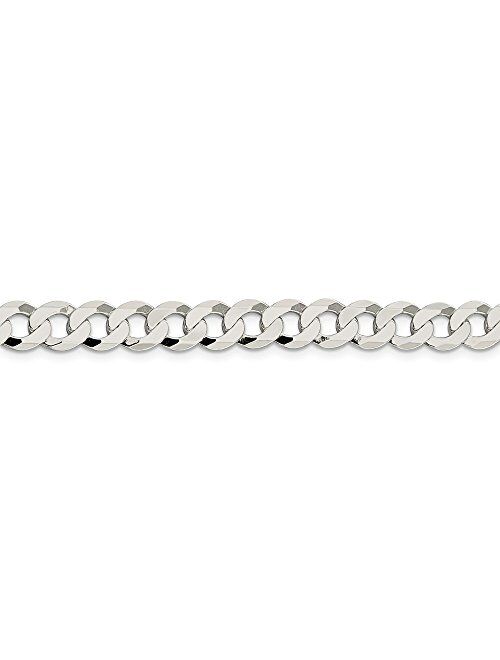 Sonia Jewels Solid 925 Sterling Silver 8mm Close Link Flat Curb Cuban Chain Necklace - with Secure Lobster Lock Clasp